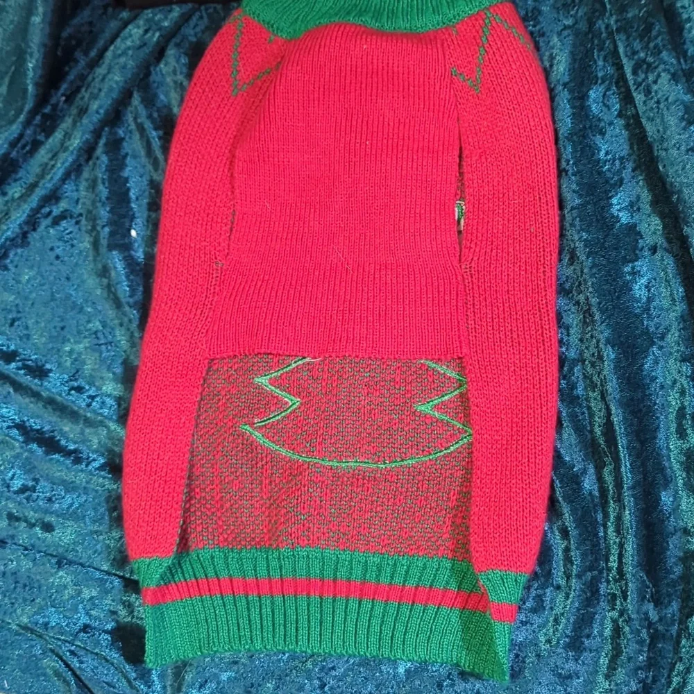 DOG SWEATER Christmas Festive Barking Around The Red/Green With Bells Sz L NWOT